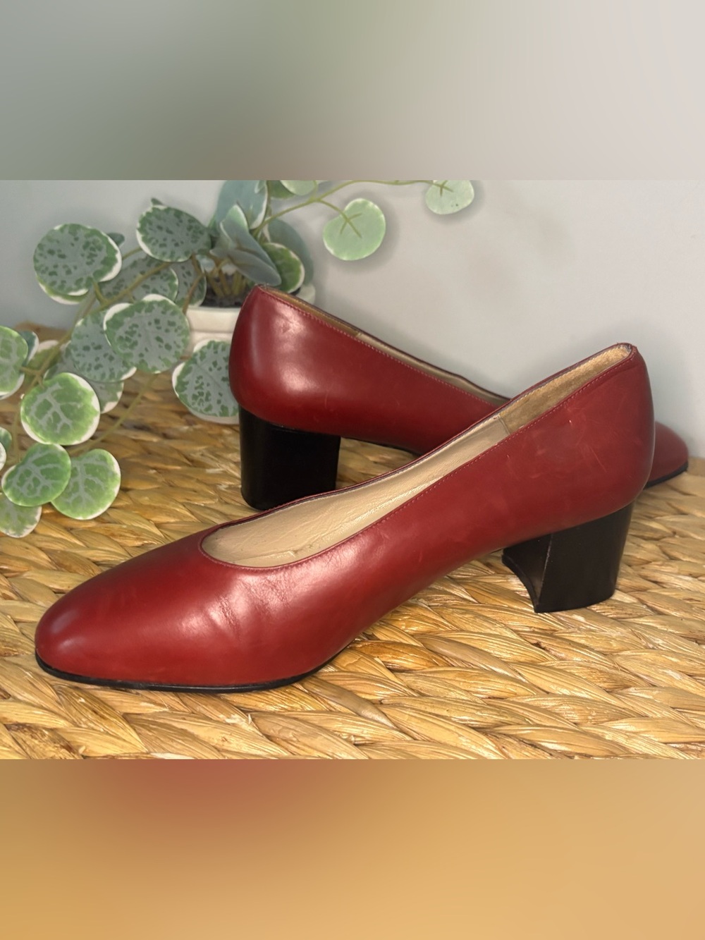 Rodolfo Valentino Classic Red Leather Block Heel Pumps